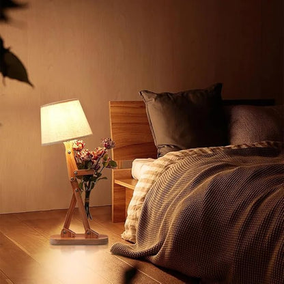 ELINKUME Table Lamps for Kids Bedside Bedroom Reading with Linen Lampshade,Wood Swing Arm LED Desk Lamp for Home Decoration,Study and Working Lighting,Creative Gifts for Boys and Girls
