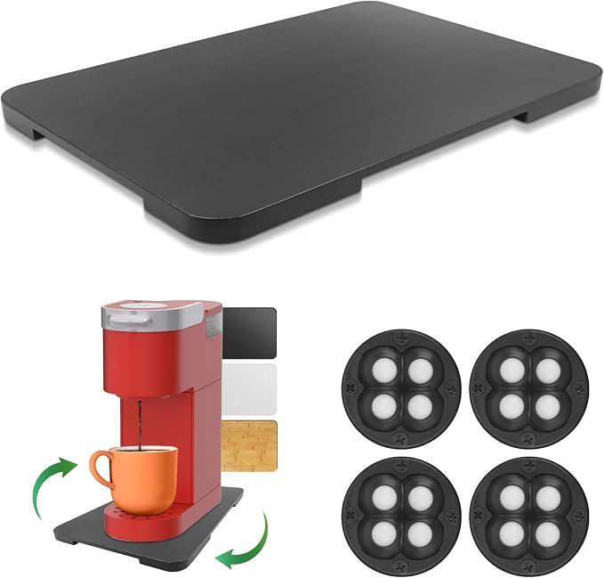 360° Rolling Tray Bamboo Appliance Slider for Kitchen Appliances | Sliding Tray for Coffee Maker Appliances Mat Easily from Under The Cabinet Black (13.9"×9.4")