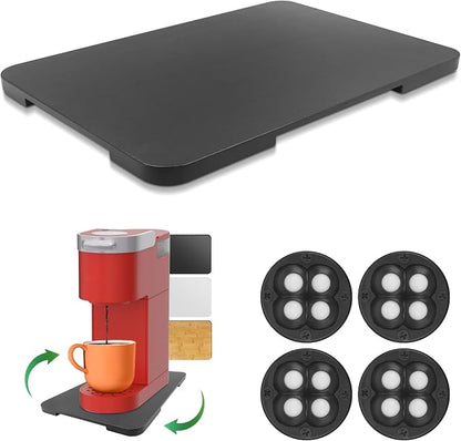 360° Rolling Tray Bamboo Appliance Slider for Kitchen Appliances | Sliding Tray for Coffee Maker Appliances Mat Easily from Under The Cabinet Black (13.9"×9.4")