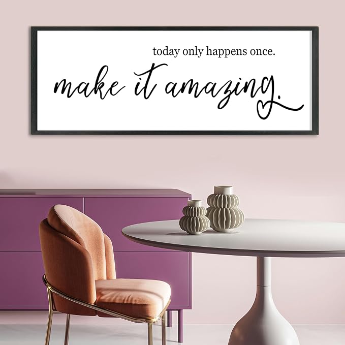 YWJKWLGS Inspirational Quotes Wall Decor Today Only Happens Once Make It Amazing Signs Wall Art 32x12 Inch Large Motivational plaque for Home office kitchen Bedroom Wood Framed Hanging (Black)