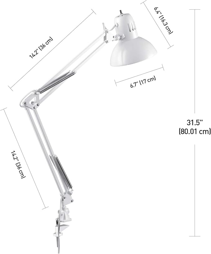 Globe Electric 52847 31.5 Inch Swing Arm Clamp-On White Desk Lamp with Nickel Accents, On/Off Rotary Switch, Book Reading Light, Home Essentials, Office Décor, LED Bulb Compatible