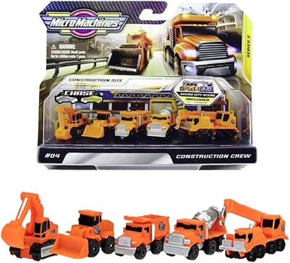 Micro Machines MMW0021 Construction Crew Pack, Features 5 Plus Corresponding Scene-Highly Collectible Themed Toy Cars – Tiny Vehicles, Huge World, Orange