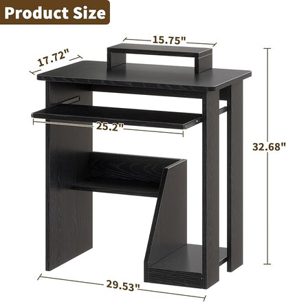 ALISENED 30 Inch Computer Desk, with Keyboard Tray & Monitor Stand | Compact Desk for Space-Saving, Ergonomic Study Desk with Storage Shelves for Writing, Gaming, Working, Black