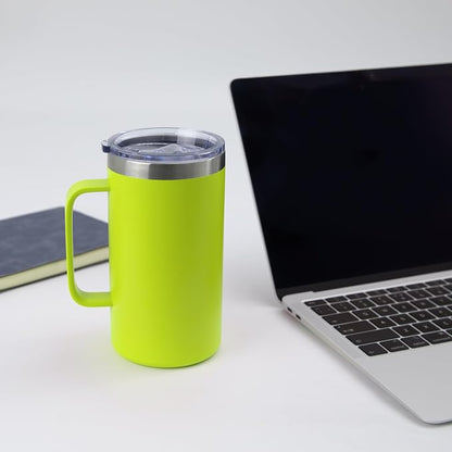 DOMICARE 24oz Mug with Handle and Lid, Stainless Steel Coffee Mug, Reusable Insulated Cup, Travel Mug with Handle, Double Wall Vacuum Coffee Tumbler for Men and Women, Light Green, Pack 1