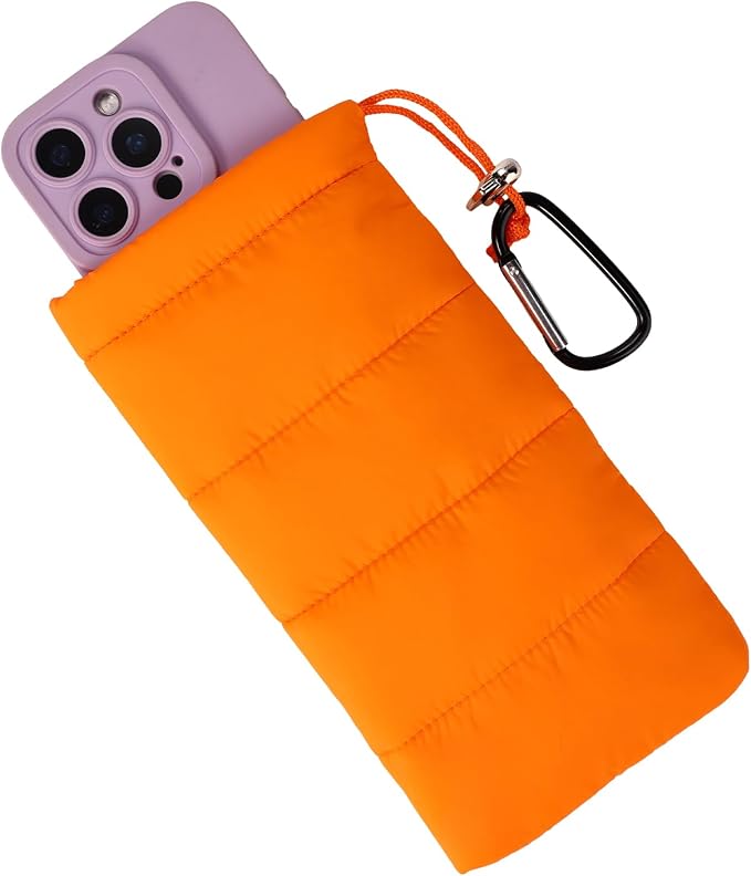 Lyreh Thermal Phone Case with Carabiner, Universal Cellphone Pouch to Prevent Freezing and Overheating, Insulated Warm Phone Cover Bags Extend Battery Life for Outdoor Sports Lovers Gifts (Orange)