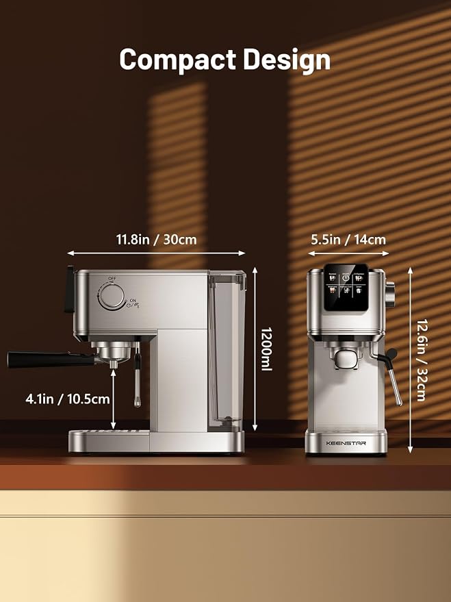 KEENSTAR 20Bar Espresso Machine, Hot & Iced Expresso Coffee Machines | Stainless Steel, Rapid Cold Brew, Touch Screen, Milk Frother Steam Wand, for Latte and Cappuccino