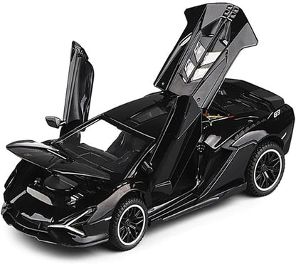 Lambo Toy Car Sian FKP3 Die-Cast Car Model with Lights and Sound Pull Back Toy Car for Boys Age 3 4 5 6 + Year Old (Black)