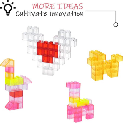 Classic Clear Transparent Bulk Bricks, 300 Pieces and Parts Creative Building Blocks, Compatible with All Major Brands-8 Shapes Building Bricks for Girls