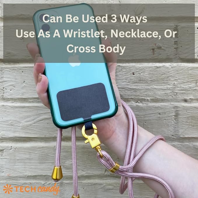 Tech Candy The Hookup Universal Lanyard Mobile Cell Phone Strap, Rose Gold - Quality, Wrist, Neck, Crossbody, Adjustable