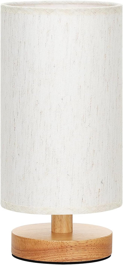 Fenmzee 9" Small Table Lamp for Bedroom - Inline Control with 3000K Blub | Cream Shade and Wood Base | 680 Lumens | Easy Assembly | Minimalist Design | E26 | for Kitchen | for Kids Room