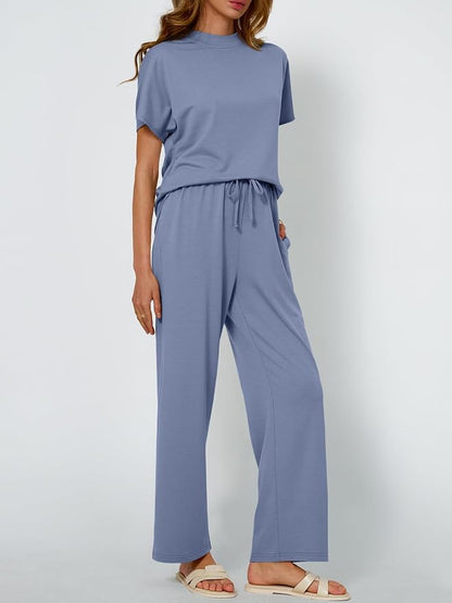 AUTOMET Women's 2 Piece Matching Lounge Sets 2026 Summer Mock Neck Sweatsuits Short Sleeve Loungewear Travel Outfits
