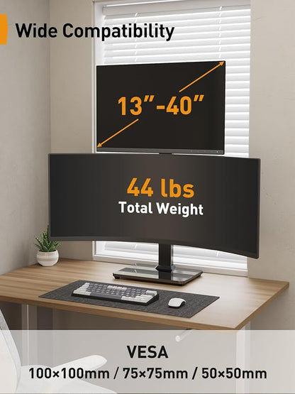 Perlegear Dual Vertical Monitor Stand for 13–40 inch Screens up to 44 lbs | Heavy-duty steel, swivel, tool-free tilt, 360° rotation, 13 height settings, cable management, max VESA 100x100mm, office use