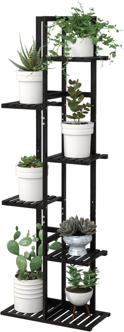 Laiensia Bamboo Plant Stand Rack 6 Tier,Multiple Stand Holder Shelf Rack, Indoor&Outdoor Planter Display Shelves for Patio Garden, Living Room, Corner Balcony and Bedroom,Black