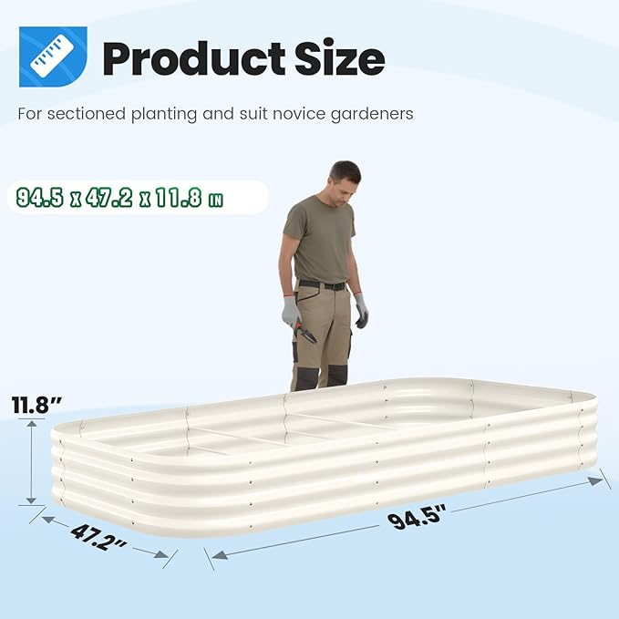 Quictent Galvanized Raised Garden Bed Kit, 8x4x1 ft Oval Metal Planter Box for Vegetables, Strengthened by Crossbar, Beige