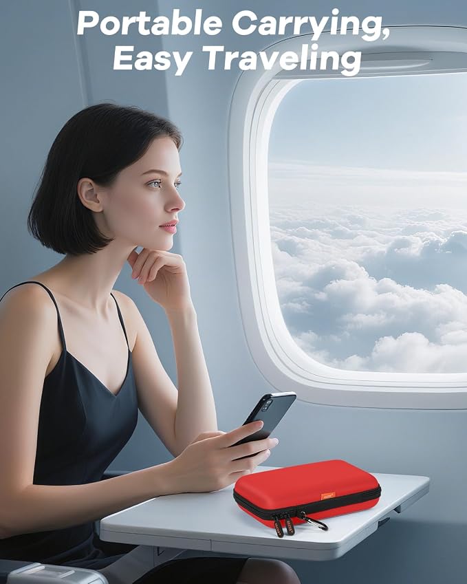 Pure-Red Shockproof Hard Shell Carrying Case for Portable External Hard Drive, Power Bank, Charger, Seagate Game Drive, Cell Phone, Electronic, Women Accessories - Large Storage Pouch Travel Bag