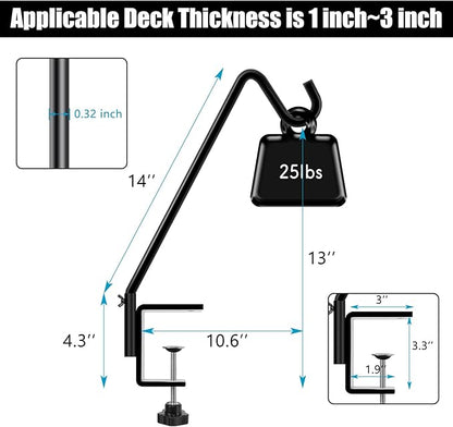FEED GARDEN 2 Pack 14 Inch Deck Hook, Deck Bird Feeder Hanger, Applicable Deck Thickness 1 Inch-3 Inch