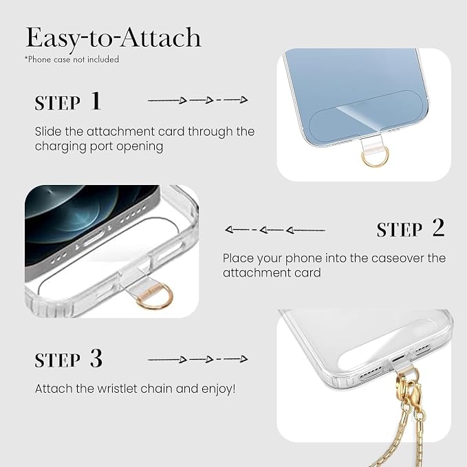 Phone Wrist Strap Metal Phone Chain Lanyard Hand Wristlet Detachable Phones Charm with 3 Tether Tabs with CellPhone Stand Holder Finger Grip Universal for Women Girls Traveling Party Walking Gold