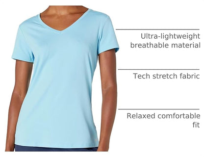 Amazon Essentials Women's Active Quick Dry Tech Stretch Short-Sleeve V-Neck T-Shirt (Available in Plus Size), Pack of 2