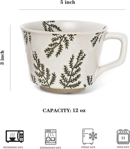 Vintage Ceramic Mug Set - 12 oz Unique Ceramic Coffee Mugs & Tea Cups with Hand-Drawn Patterns, Dishwasher & Microwave Safe, Ideal Gift
