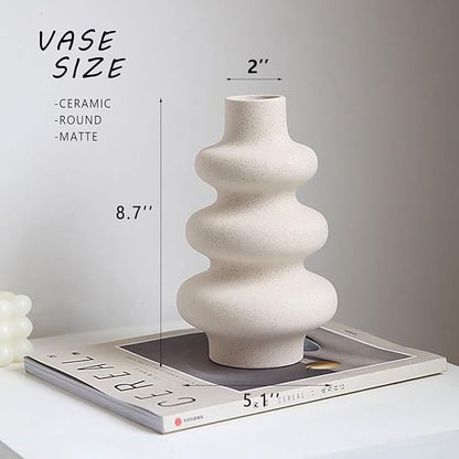 Steviieden Ceramic Modern Dried Flower Vase, Off White Round Pampas Vase, Boho Home Decor for Centerpiece Wedding Dinner Table Party Living Room Office Bedroom, Housewarming Gift
