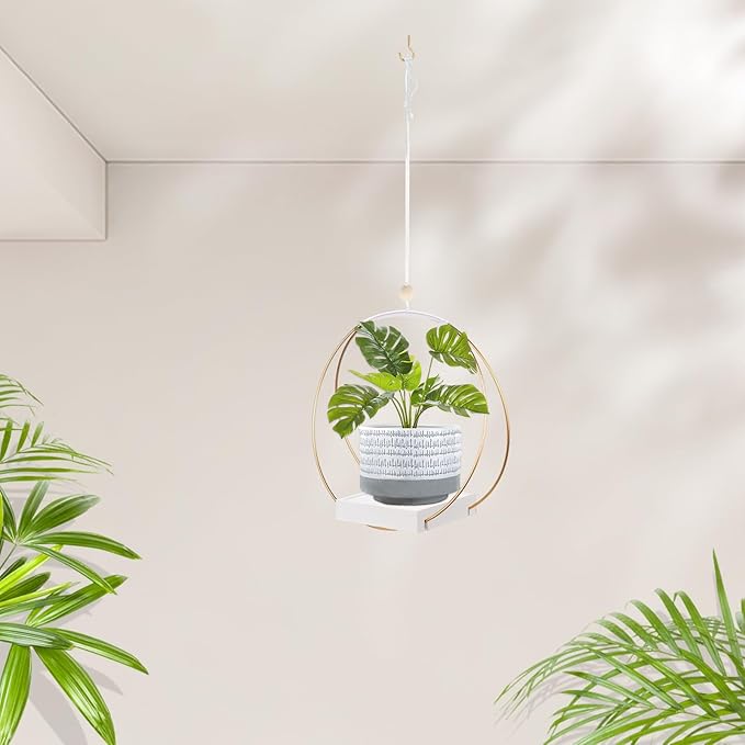 Hanging Planters for Indoor Plants, Plant Hanger with Sturdy Wood Base,Modern Boho Macrame Plant Hanger,Wall Ceiling Window Stands(Plants/Pots Not Included)