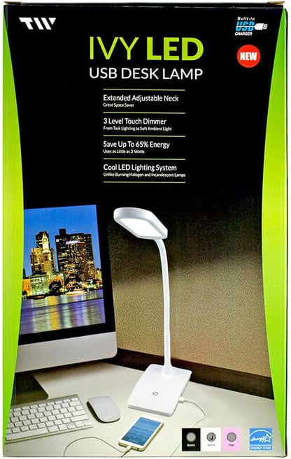IVY20-40BK Ivy LED Desk Lamp with USB Port for Home Office - Super Bright Small Desk Lamp, a Perfect LED Desk Light as Study Lamp, Bedside Reading Lights (Black)