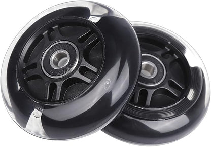 2-Pack Rear 80mm Colorful Flashing 3-Wheeled Kid Scooter Replacement Wheels for Kid Push Kick Scooter (Black)