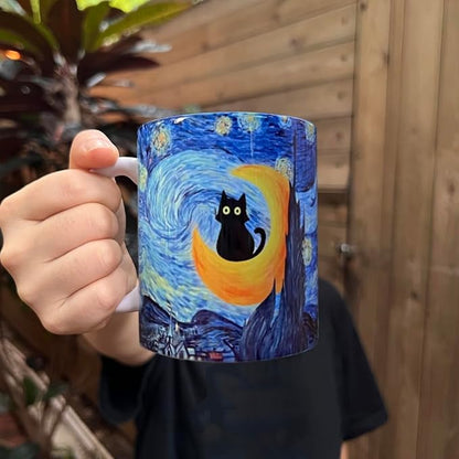 Graduation Gift for Her Bestie Sister Cat Lover, Famous Art Paintings Funny Cat Coffee Mug for Artist Art Lover Teacher, Famous Picture Classic Vincent Aesthetic Canvas Mug