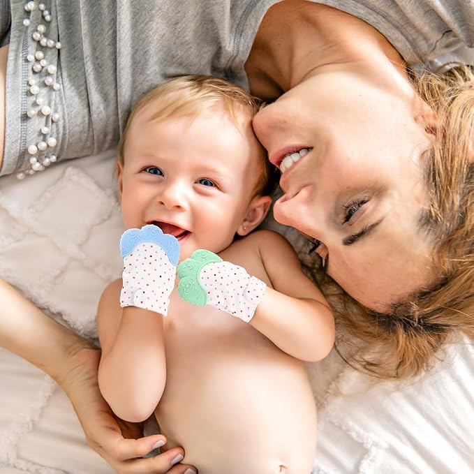 Vicloon 2Pack Silicone Teething Mitt, Soothing Infant Teething Mitten Pain Relief, Prevent Scratches Glove, Safe Silicone Teething Toys for 0-12 Months
