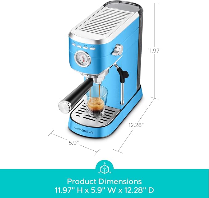 CASABREWS CM5418 Espresso Machine, Espresso Coffee Maker with Steam Wand | Stainless Steel, 20-Bar Pump, Built-in Pressure Gauge, Powerful Steam Wand for Cappuccino Latte for Home, 34oz Water Tank