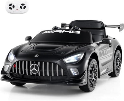 Costzon Ride on Car, 12V Licensed Mercedes-AMG GT3 Kids Car with Remote Control, 3 Speeds, LED Lights, Music, Wireless, Transport Wheels & Soft Start, Electric Vehicle for Toddlers Aged 3+ (Black)