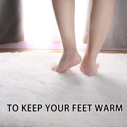 Merelax Soft Shaggy Rug for Kids Bedroom, Oval 2.6'x5.3' Cream Plush Fluffy Carpets for Living Room, Furry Carpet for Teen Girls Room, Anti-skid Fuzzy Comfy Rug for Nursery Decor Cute Baby Play Mat