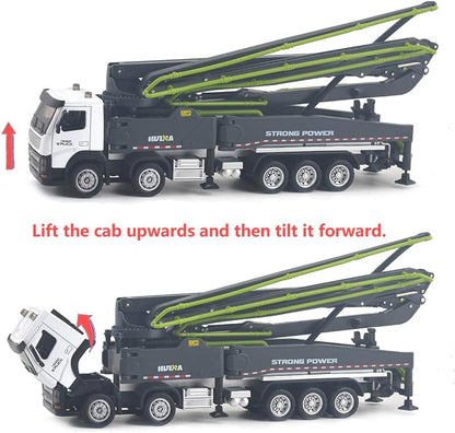 Ailejia Concrete Pump Truck Model Toy Construction Vehicle 1:50 Scale Die-cast Heavy Duty Wheeled Pump Truck Toys for Kids and Ornament (Grey)
