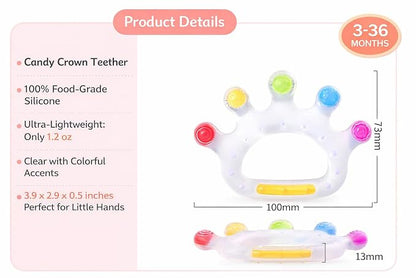 Candy Crown Cooling Teether for Babies 3-36 Months — 100% Food Grade Silicone Hand-Shaped Baby Teething Toy | 6 Textured Surfaces, Fridge-Cool Gum Relief | BPA-Free Sensory Teether