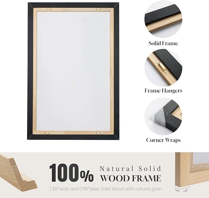 Large Framed Black and White Wall Art for Living Room, 3 Piece Abstract Canvas Prints Paintings, Modern Minimalist Artwork for Walls, Pictures Wall Decor for Office Dining Room Bedroom, 24x36 In