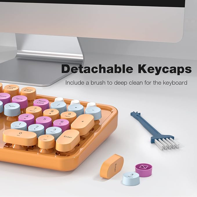MOFII Wireless Keyboard and Mouse Combo, Orange Retro Keyboard with Round Keycaps, 2.4GHz Dropout-Free Connection, Cute Wireless Mouse for PC/Laptop/Mac/Windows XP/7/8/10 (Orange-Colorful)