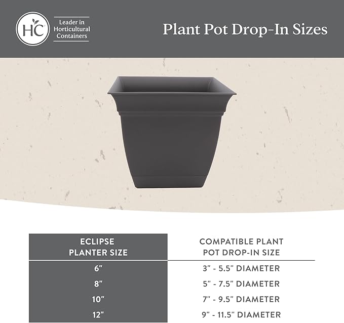 The HC Companies Eclipse Square Plastic Planter w/ Attached Saucer - Outdoor & Indoor Plant Pot with Drainage Holes - Lightweight, UV-Resistant Plastic Pots For Plants (12" Clay, Pack of 1)