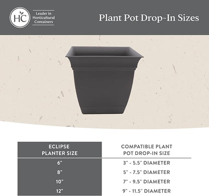 The HC Companies Eclipse Square Plastic Planter w/ Attached Saucer - Outdoor & Indoor Plant Pot with Drainage Holes - Lightweight, UV-Resistant Plastic Pots For Plants (12" Clay, Pack of 1)