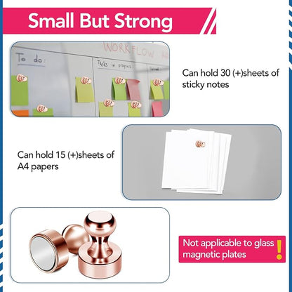 LOVIMAG Fridge Magnets 18Pcs for Refrigerator Whiteboard, Rose Gold | Small Strong Neodymium Metal Cute Push Pin for Classroom, Kitchen, Accessories Decorative, Office, Calendar