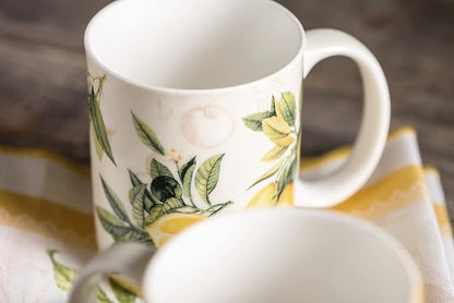 Maison d' Hermine Coffee Mug with Handles Tea Cups (15 Ounce, Pack of 2) | Fine Bone China Coffee Mugs for Hot Beverages Cappuccino Latte Home Restaurant Hotel Spring Summer -Limoncello