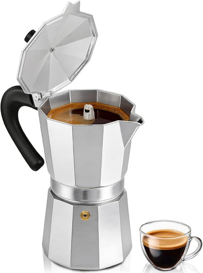 Coffee Maker Stovetop Espresso Maker 3 Cup Aluminum Moka Pot Percolator 5oz 150ml Easy Brewing for Electric Ceramic Stoves Home Camping Italian Cuban Café Classic Silver