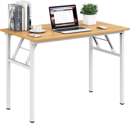Need Office Computer Desk 39.3 Inch Sturdy Folding Laptop Table Teak | White Frame Writing Gaming Work Table/Foldable Home Office Desk/Sewing Table, No Assembly Required