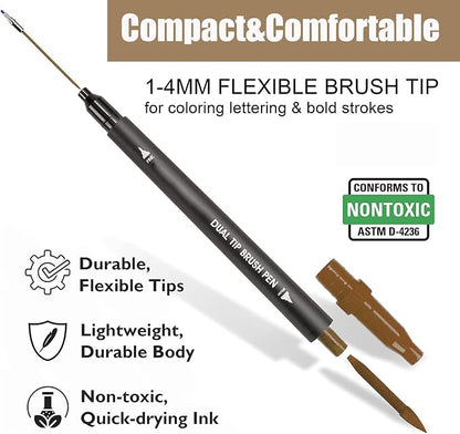 24 Color Skin Tone Double Tip Brush Pens Art Markers,Colored Artist Fine Brush Pen Coloring Markers for Adult Drawing Art Craft Kit