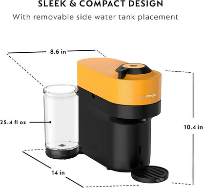 Nespresso Vertuo Pop+ Coffee Machine with Milk Frother, Mango Yellow | Yellow coffee and espresso maker by De'Longhi with compact design. Aeroccino3 frother bundle for hot or cold foam drinks.