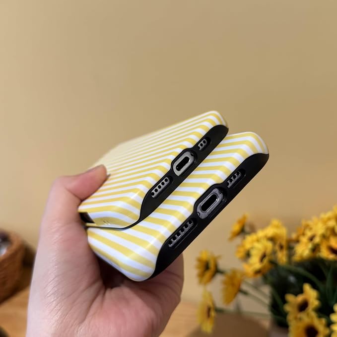 for iPhone 13 Pro Max Case Striped Cute Aesthetics Phone Case Trendy Protective Shockproof Cover for iPhone 13 Pro Max Yellow White