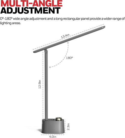 Honeywell HWT-H01 LED Desk Lamp Stepless Dimmable Table Lamp with USB A+C Dual Charging Port Eye-Caring Foldable Desk Light with 3 Color Modes for Home Office Bedroom Reading Study Sunturalux (Gray) | Sunturalux Eye Protection Light with Charging Ports...