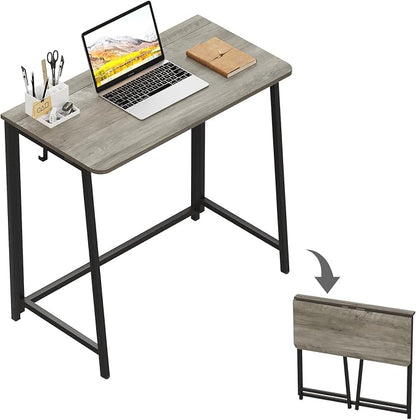WOHOMO Folding Desk 31.5" Foldable Computer Table for Small Spaces GrayWash | Easy Assembly and Fold, Sturdy Home office desks for Study Bedroom Dorm Space Saving Writing Work Apartment