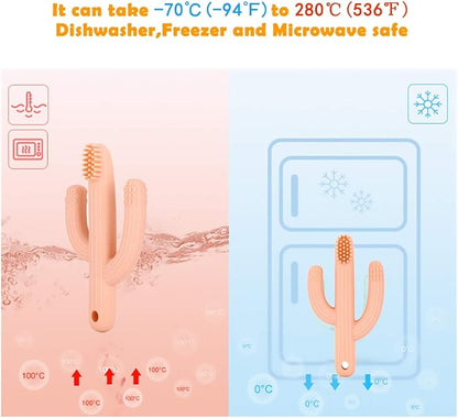 Cactus Teether, Baby Teething Toys for Babies, Self-Soothing Pain Relief Soft Baby Toothbrush for Babies, Toddlers, Infants, Boy and Girl, Natural Organic BPA Free(Peachy)