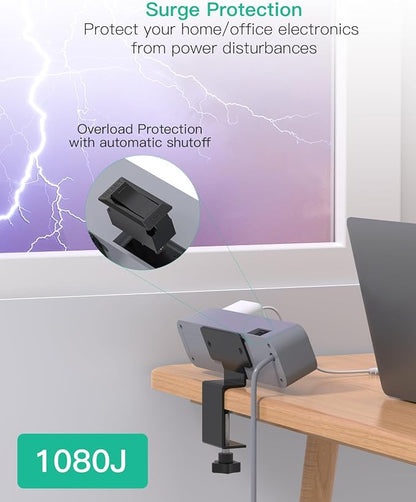 Mifaso PD30W Desk Clamp Power Strip, Surge Protector, Fast Charging Station | 4 Outlets, 4 USB (2 USBC), 5FT Extension Cord, Desk Organizer Gaming Accessories Home Office Essentials, Fits 1.96" Edge,Gray