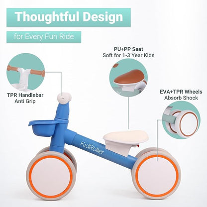 Kid's Balance Bikes for 1 Year Old Boys and Girls, 12-36 Months Toddler Ride-on with Adjustable Seat and a Front Basket, First Birthday Gifts Sky Blue